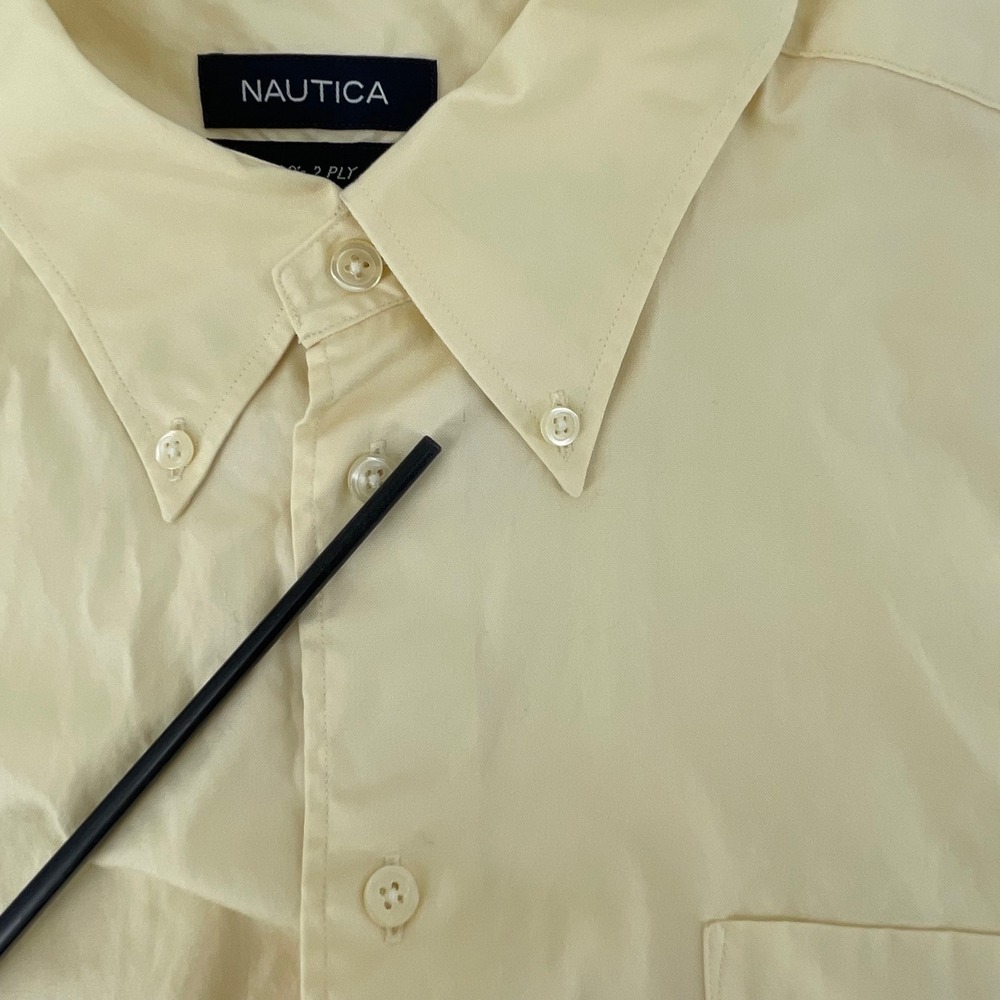 Nautica Mens Yellow 2 Ply Cotton Button Down Shirt Size 17 34/35 Long Sleeve - Picture 8 of 13